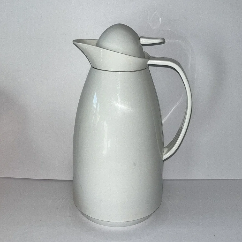 Vintage Insulated‎ Coffee Tea Thermal Pitcher Server Vacuum Carafe White Country